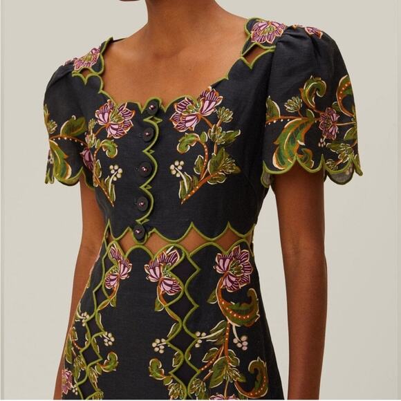 Farm Rio Black Ravenala Short Sleeve Maxi Dress XS - Picture 5 of 13